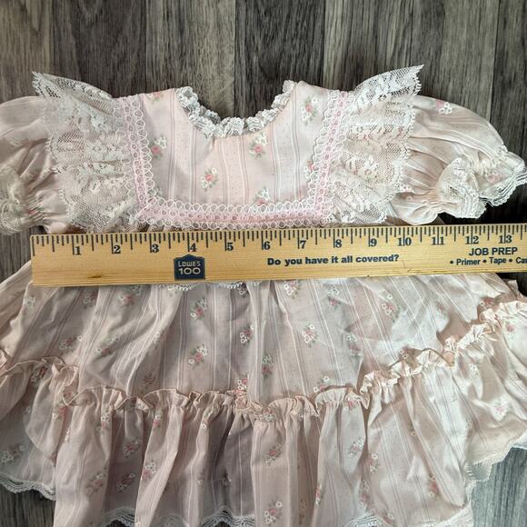 Vintage Pink Floral Lace Baby Girl Dress Size 6-9 M USA Made - Picture 4 of 8
